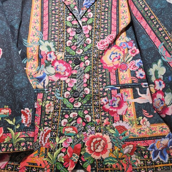 Johnny Was Womens Pete & Greta Floral Boho Print Jacket S Art to Wear Whimsygoth - Picture 5 of 15